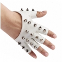 Half Finger Gloves Men and Women Punk Street Dance Rivet Half Finger Leather Gloves Fingerless Stage Performance Breakdance Gloves (8cm Women)