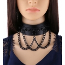European and American Gothic exaggerated PU leather rivet collar necklace wild street shot black metal chain neck strap clavicle chain