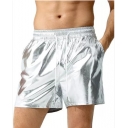 2025 European and American men's bright leather shorts men's casual three-color shorts men's beach casual pants