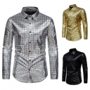 2025 new checkered gold-stamped stage costume banquet fashion men's long-sleeved shirt
