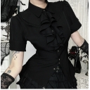 Dark Gothic Landmine Subculture Shirt 2025 New Retro Medieval Slim Tops for Women