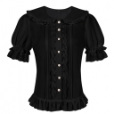 2025 European and American summer doll collar short-sleeved summer Lolita shirt soft girl puff sleeve slim short sleeve