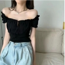 Fashionable and chic clavicle-feeling one-shoulder top for women, summer design with drawstrings for wearing outside, tube top clothes