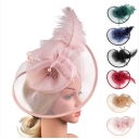 Hot sale mesh feather headdress bow versatile headband hair accessories pearl party performance head flower clip style