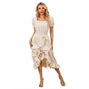 Vintage French Renaissance square neck short sleeve dress medieval cosplay dress