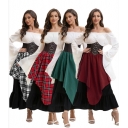 Retro medieval long skirt red and white checkered irregular skirt long skirt