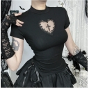 Dark Gothic style cross hollow waist slim fit short T-shirt 2025 hot girl tops for women