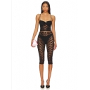 New arrival sweet hot girl fully transparent lace camisole female summer lace cropped shorts two pieces