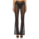 2025 Early Spring Cover Up Pants European and American Mesh Flared Pants Sexy High Waist See-through Lace Pants