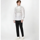 2025 European and American new fashion Gothic ruffled stand collar long sleeve men's tie shirt pleated cuffs men's shirt