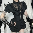 Dark lace hollow short-sleeved top 2025 new sexy hot girl slim versatile shirt for women