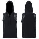 Punk rock style men's clothing tattered decadent patchwork sleeveless hooded t-shirt spring and summer nightclub bar vest vest