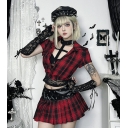 Red checkered pleated skirt Dark style summer new versatile personality long skirt