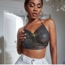 Hot-selling off-the-shoulder European and American suspender style sexy backless slim fit black solid color fishnet rhinestone vest