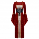 2025 Gold Velvet Trumpet Sleeve Retro Medieval European Court Long Floor-Length Skirt