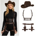 Dark Catwoman Style Sexy Outfit with Cross-Shoulder Strap, Mask, and Gun Holster - Party Cosplay Costume