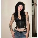 Dark-themed hippie hot girl leather vest, 2026 new gothic style street style versatile camisole.