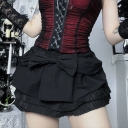 2026 Dark-themed Red Patchwork Mesh Bow Accordion Cake Skirt