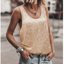 Summer New European and American Cross-border Women's Fashionable and Unique Street Style Sequined Top Round Neck Sleeveless Loose Party Vest