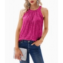 2026 Summer European and American New Style Solid Color Halter Neck Women's Sequined Slightly Elastic Camisole Sequin Vest