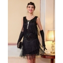 1920s Retro Gatsby Ball Sequined Dress Vest Round Neck Plus Size Beaded Tassel Dress