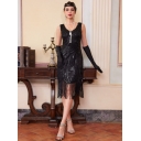 1920s Retro Gatsby Ball Sequined Dress Vest Round Neck Plus Size Beaded Tassel Dress