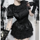 Dark-themed lace puff sleeve top, 2026 new gothic style sexy and versatile top for women.