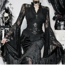 Dark-themed black V-neck lace-trimmed top, 2026 new gothic style slim-fitting top for women.