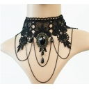 European and American style tassel pearl vintage necklace, black lace necklace, Halloween accessory