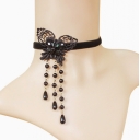 Black lace butterfly pearl tassel women's choker necklace with faux collar, clavicle chain, accessory.