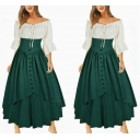 2026 Halloween-themed Renaissance-style patchwork dress with pointed, asymmetrical design, fairy-like style.