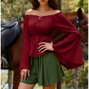 European and American style autumn new hot selling comfortable casual long-sleeved off-shoulder solid color top for women