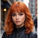 Platinum blonde women's short wavy blonde bob wig with bangs, heat-resistant synthetic wig, suitable for everyday wear and parties.