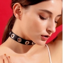 New punk-style hollowed-out breathable PU choker leather necklace clavicle chain nightclub dark leather choker