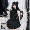 Dark retro high-neck sleeveless cake dress, 2026 new gothic style slim-fit punk short skirt for women.