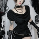 Dark-themed halter neck top, 2026 new slim fit gothic style Harajuku retro punk T-shirt for women.