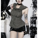 Dark-themed 2026 new wasteland-inspired off-shoulder turtleneck backless hooded vest top for women.