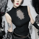 Dark-themed coffin-patterned fishnet top, 2026 new gothic style slim-fit sexy hot girl versatile vest.
