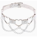 New punk street style linked heart chain clavicle chain choker with unique pin buckle leather necklace choker