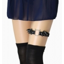 Hollowed-out cat head garter belt with unique bat wings, PU leather, high elasticity, thigh and ankle loops.