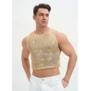 2026 Spring/Summer Men's European and American style sequined men's clothing, nightclub and party attire, sleeveless men's short-sleeved men's clothing for nightclubs and parties.