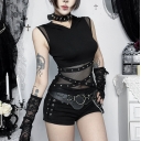 Dark-themed gothic mesh patchwork top, 2026 new functional post-apocalyptic cyberpunk vest top.