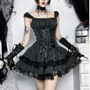Dark-themed striped tiered dress, 2026 new gothic style Lolita Japanese subculture dress.