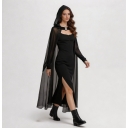 Halloween Death Witch Mesh Long Cape Ball Costume Halloween Cosplay Wizard Cloak