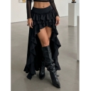 Sweet and cool style, short in the front and long in the back, solid color, versatile midi skirt, Renaissance style, glamorous midi skirt