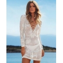 Sexy cover up beach dress hollow out foral hook lace tops dark v for ladies