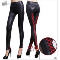 European and American women new spring and summer sexy matte leather leggings high waist back lacing tight leather pants wholesale