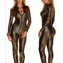 M-XL,Club DS suit Female pole dance conjoined furs Snake skin tight uniform zipper temptation