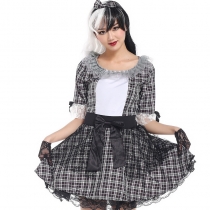 Classic black and white plaid dress maid uniforms zombie clown suit Halloween costume party