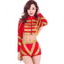 2019 new red sequin instrument arbitrage clothing split bar night stage stage DS collar dance clothing group business performance service